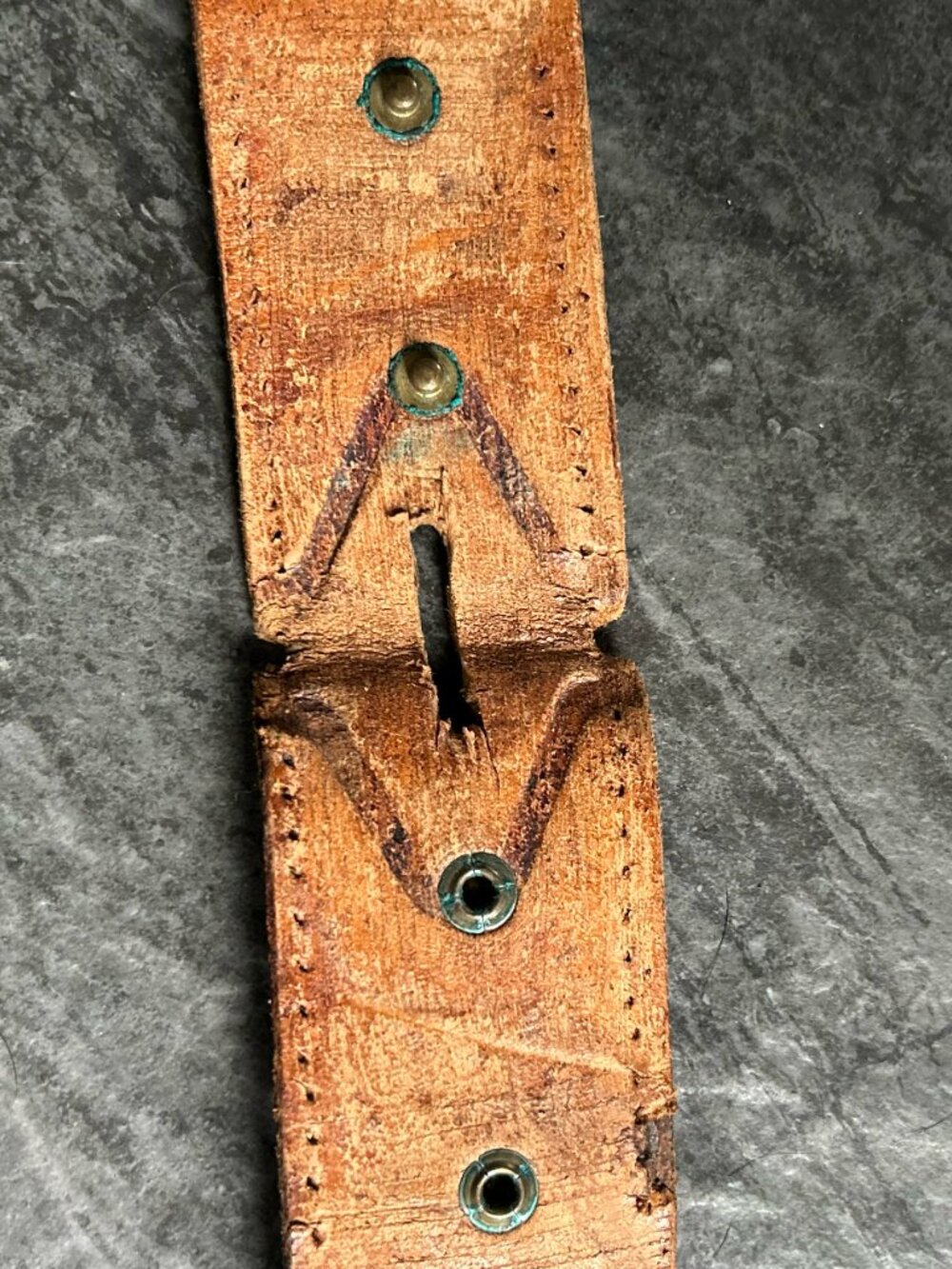 Vintage Black Leather Studded Belt with Blue & Clear Gems — No Buckle - Picture 3 of 7